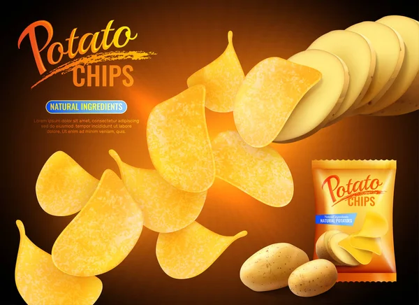 Chipsy ziemniaczane, reklama tło — Wektor stockowy
