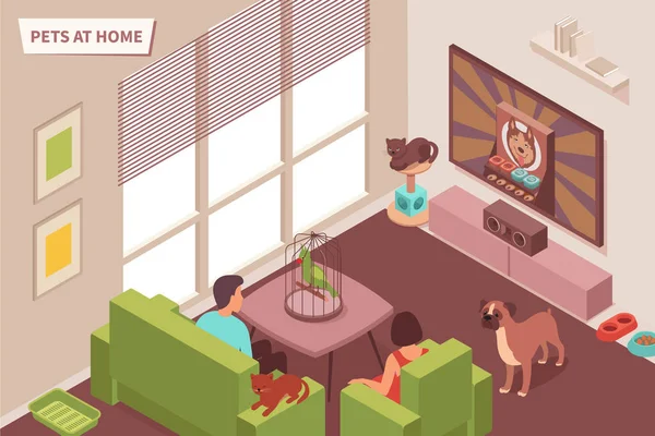 Mascotas en casa Composición — Vector de stock