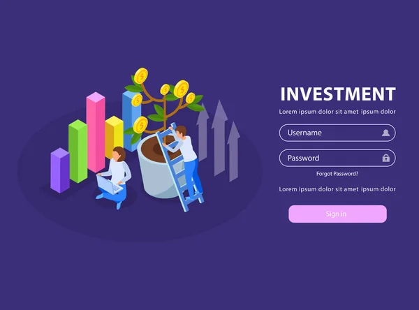 Investissement Connexion Page Design — Image vectorielle