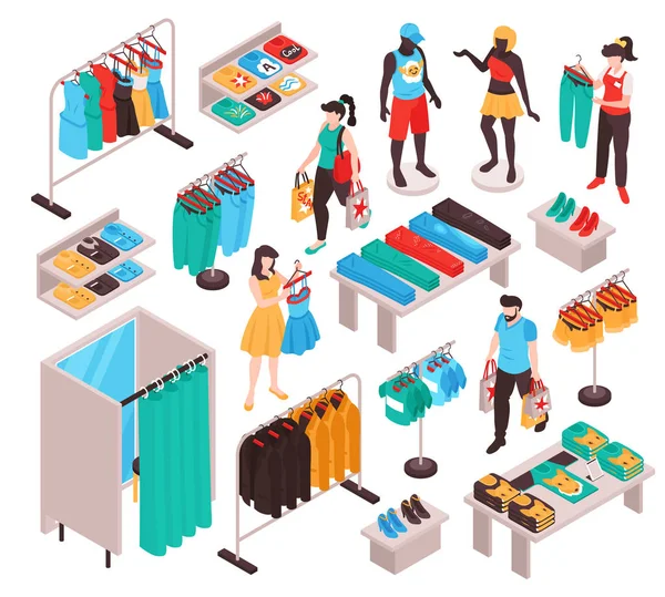 Loja de roupas Conjunto Isométrico — Vetor de Stock
