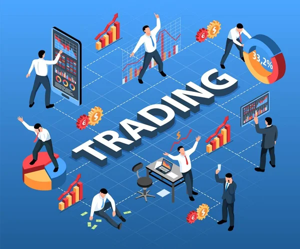 Mercado de comercio Isométrico Diagrama de flujo — Archivo Imágenes Vectoriales