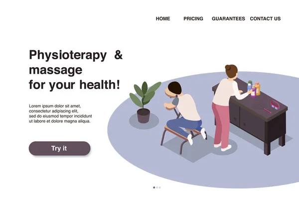 Webseite für Physiotherapie und gesunde Massage — Stockvektor