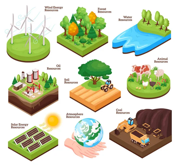 Natural Resources Isometric Set — Stock Vector