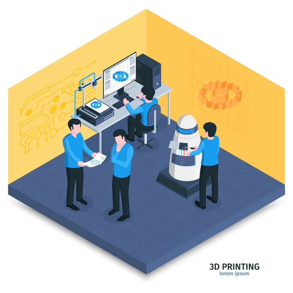 Composição da sala de impressão 3D — Vetor de Stock