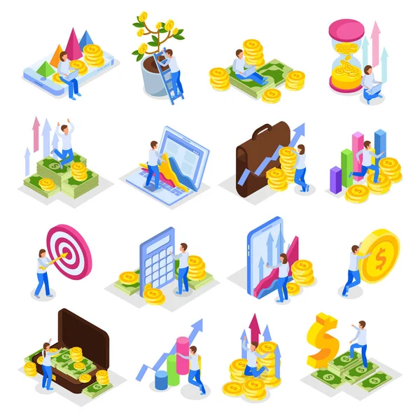 Isometric Investment Icons Collection — Stock Vector