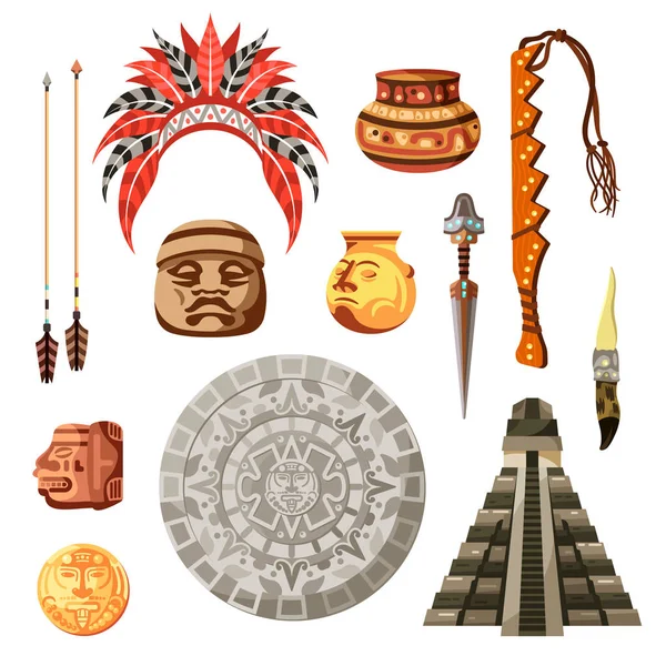 Conjunto de ícones de cultura da civilização maia —  Vetores de Stock