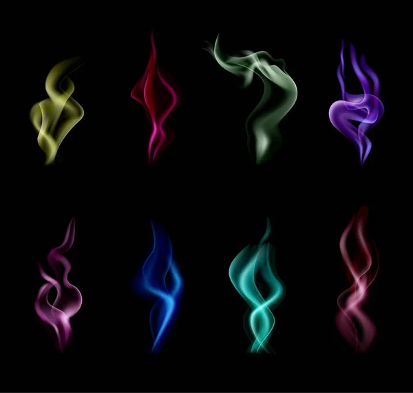 Realistische rook kleurrijke pictogram set — Stockvector