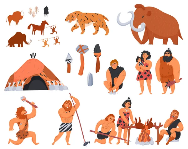 Set de icoane de desene animate pentru bărbați primitivi — Vector de stoc