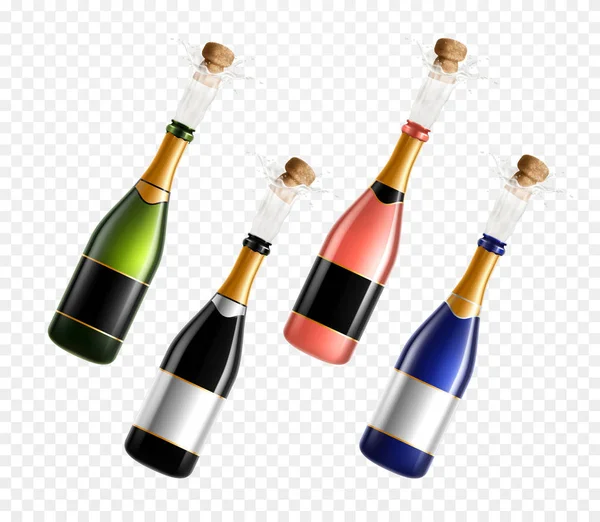 Реалистичный набор шампанских бутылок — стоковый вектор