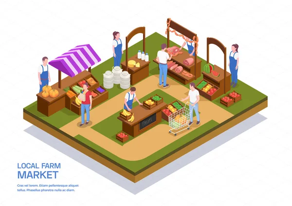Farm Market Isometric Composition — Stock Vector