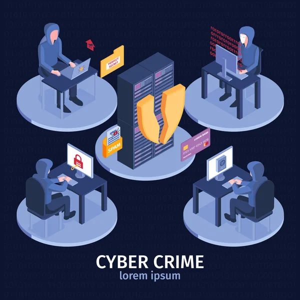 Cyber Crime Isometric Composition — Stock Vector