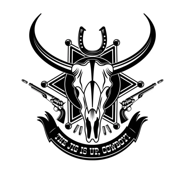 Cowboy Animal Skull Emblem Logo Typografie — Stockvector