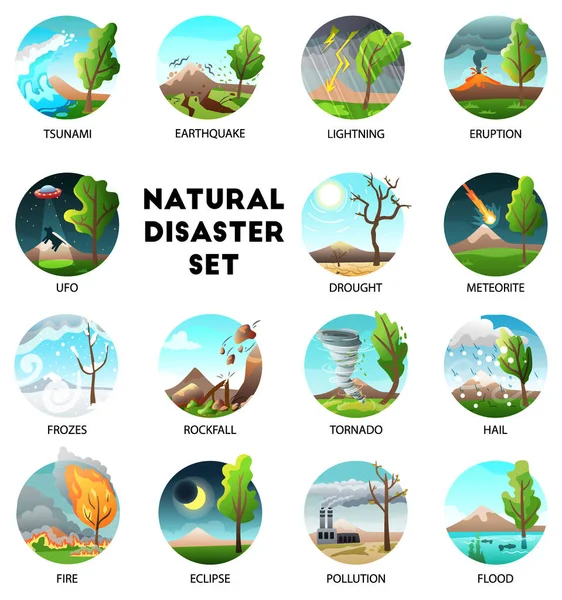Natural Disaster Round Compositions — Stock Vector