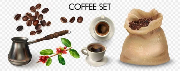 Realistic Coffee Transparent Icon Set — Stock Vector