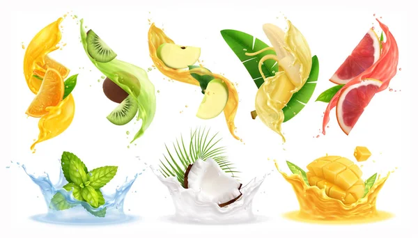 Fruits Liquide Splashes Collection — Image vectorielle
