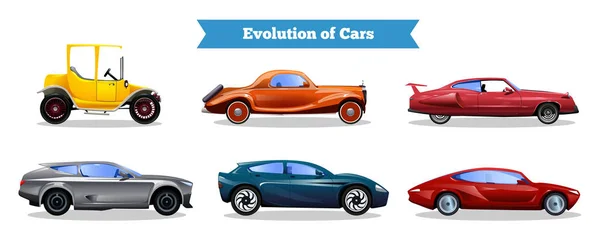 Car Evolution Flat Set — Stock Vector