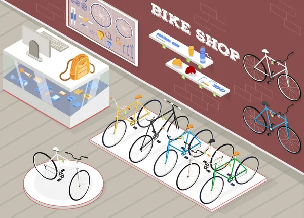 Magasin de vélos Isometric Background — Image vectorielle