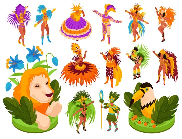 Braziliaanse Carnaval Isometrische Set — Stockvector