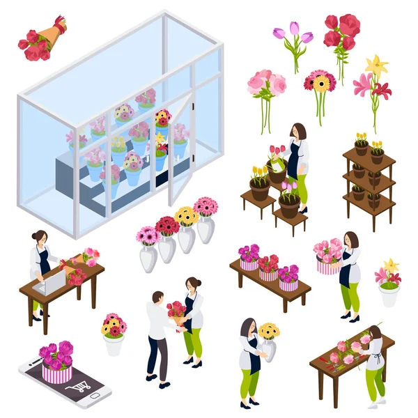 Квітковий магазин Ізометричні іконки — стоковий вектор