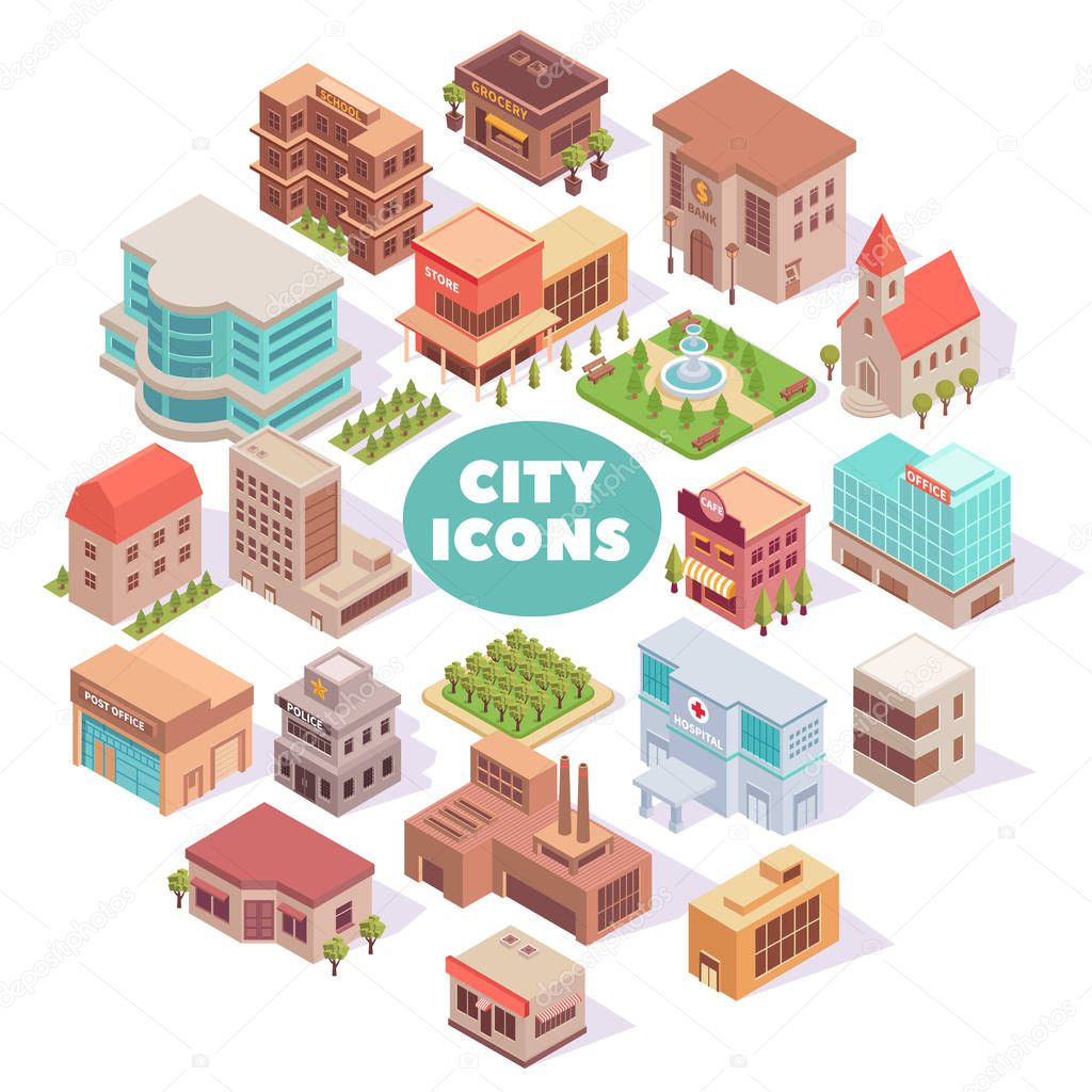 City Icons Round Composition