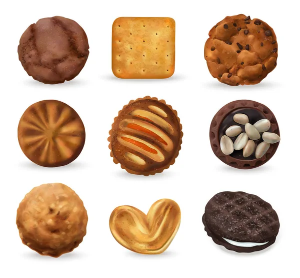 Ensemble de cookies réalistes — Image vectorielle