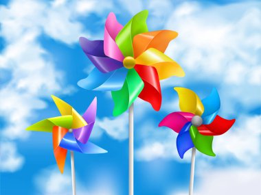 Realistic Wind Mill Toy Sky Illustration clipart