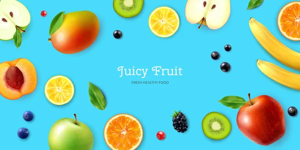 Fruit en bessen Horizontale poster — Stockvector