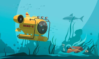 Bathyscaphe Diving Flat Composition  clipart