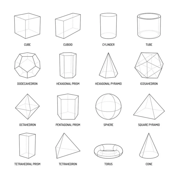 Ensemble de ligne de formes stéréométriques de base — Image vectorielle