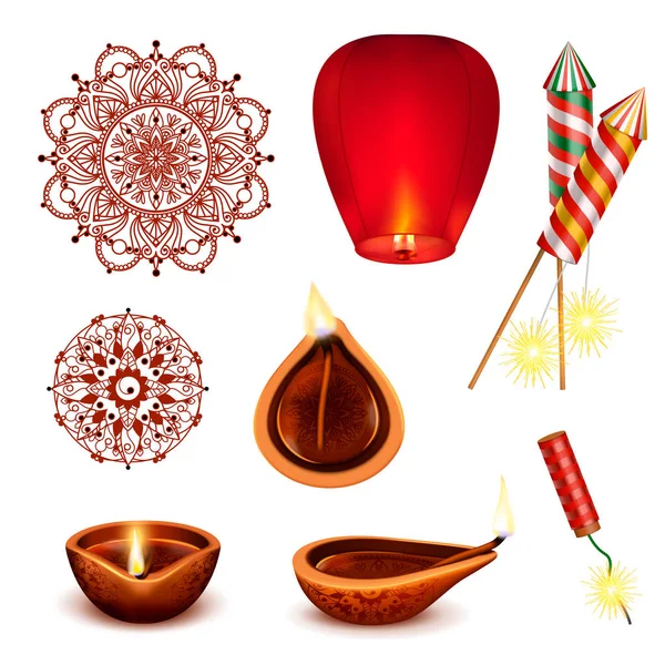 Diwali Realistic Accessories Set — Stockový vektor