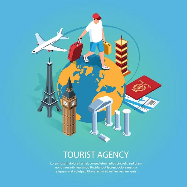 Agenzia turistica Isometric Background — Vettoriale Stock