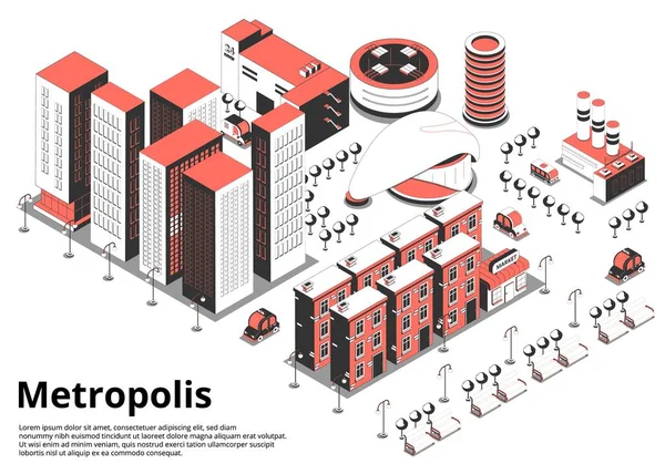 Metropolis Street Isometric Background Vector Graphics