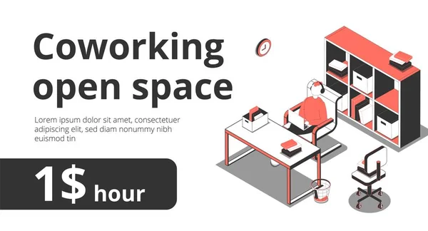 Open Space Coworking Banner — Stockvector