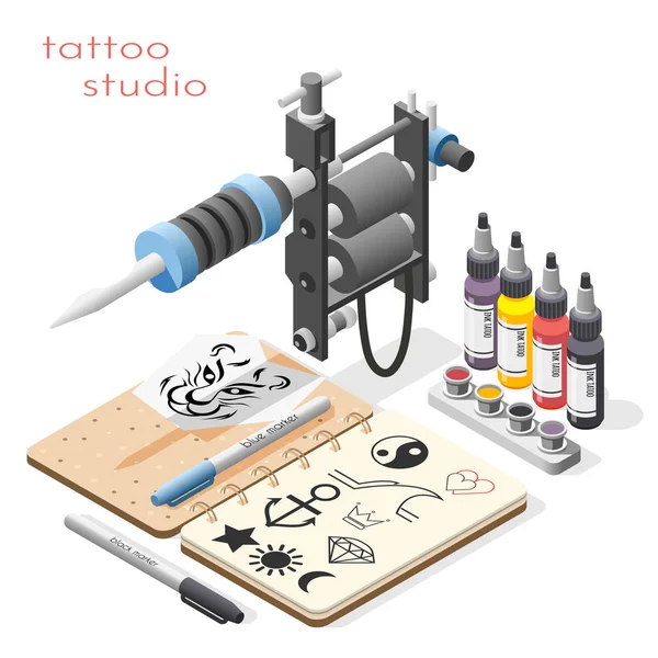 Tatuaggio Studio Sfondo isometrico — Vettoriale Stock