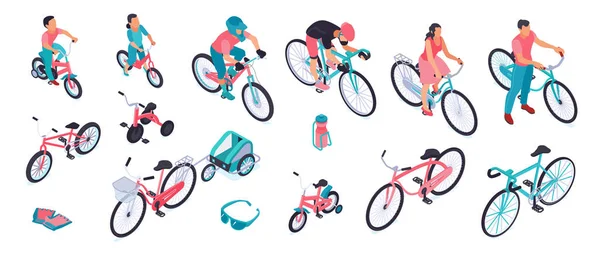 Bicycles Isometric Set — Stock Vector