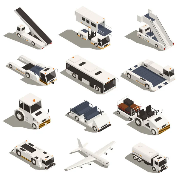 Vehículos del aeropuerto Conjunto isométrico — Vector de stock