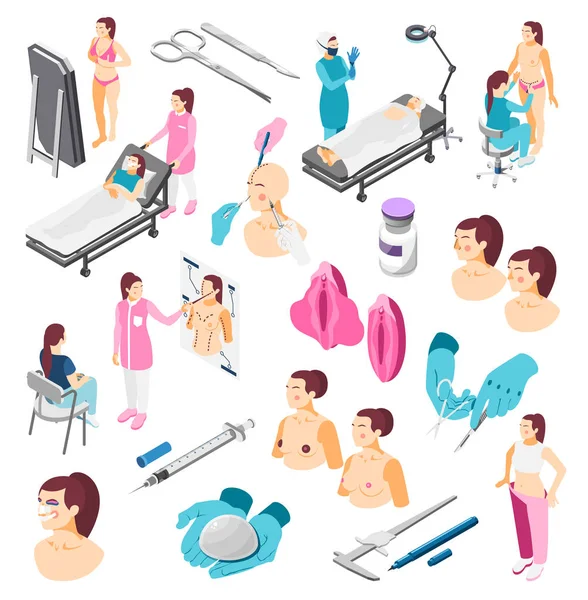 Plastic Surgery Isometric Set — Stock Vector