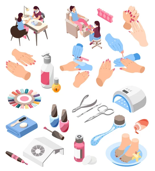 Zestaw ikon Manicure Isometric — Wektor stockowy