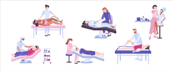 Set de procedimientos cosméticos planos — Archivo Imágenes Vectoriales