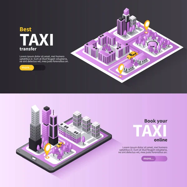 Taxi Ciudad Navegación Banners — Archivo Imágenes Vectoriales