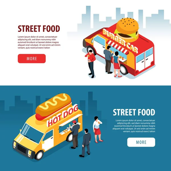 Caminhões de alimentos Banners horizontais — Vetor de Stock