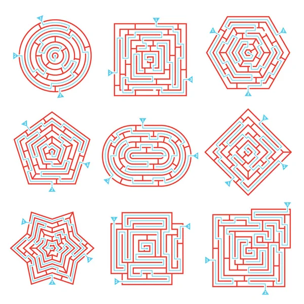 Labirinto Set di giochi cerebrali — Vettoriale Stock