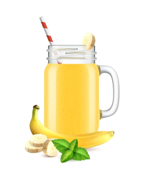 Realistic Banana Smoothie Composition — Stock Vector