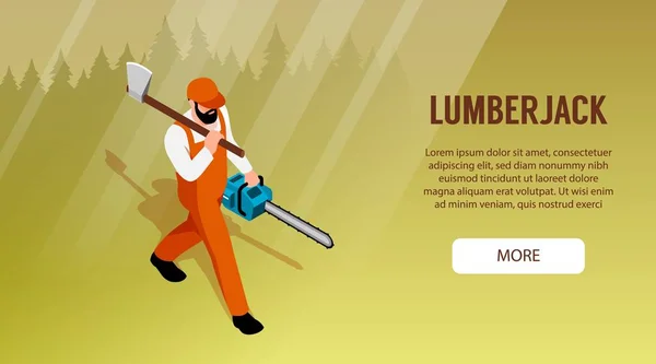 Banner Horisontal Lumberjack Isometrik - Stok Vektor