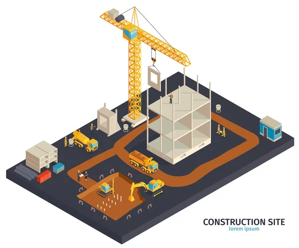 Isometrische Zusammensetzung der Baustelle — Stockvektor