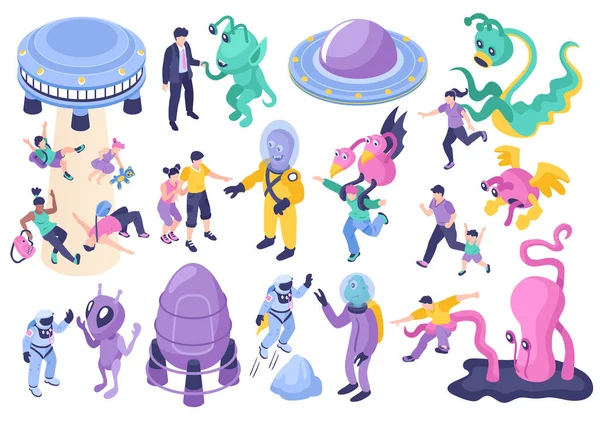 Ufo e alieni cartone animato set — Vettoriale Stock
