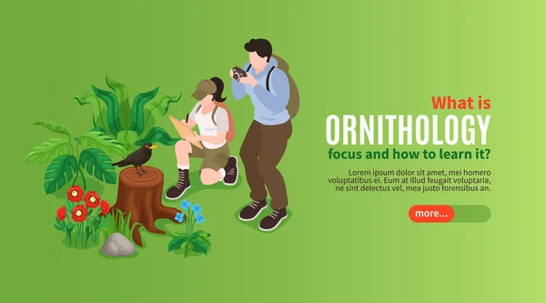 Ornitologie Isometric Landing Page — Vector de stoc