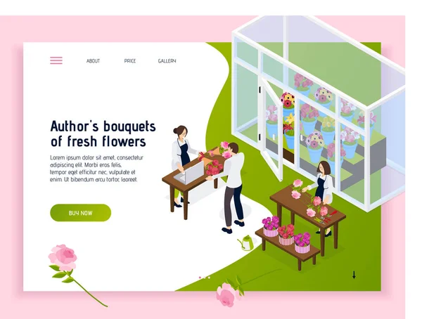 Floristería Isométrica Landing Page — Vector de stock