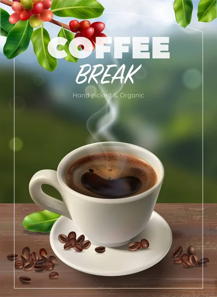 Realistic Coffee Vertical Advertising Poster — Stock Vector