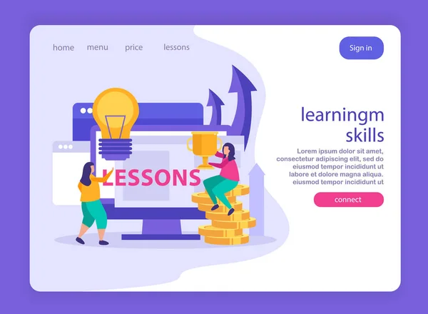 Learning Skills Flat Landing Page — Stock Vector